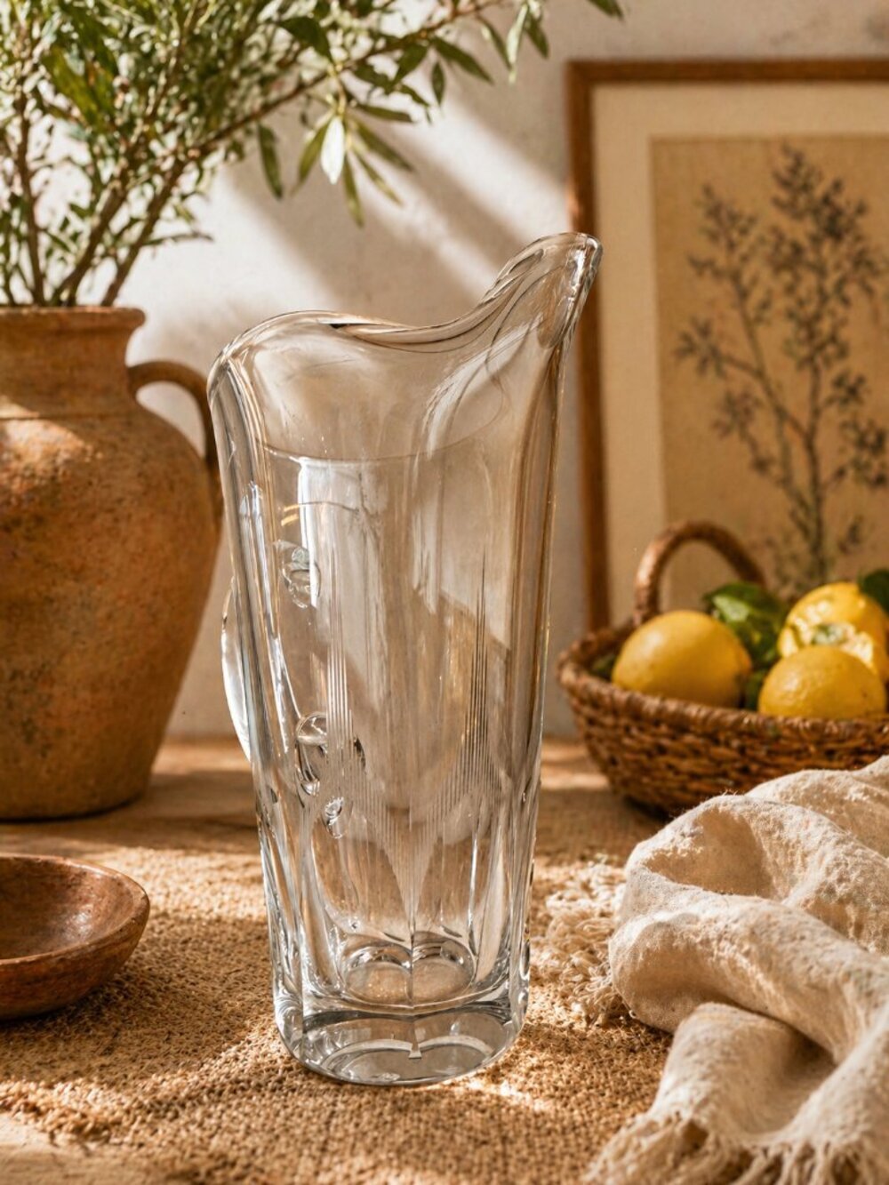 Vintage MCM Glass Etched Pitcher